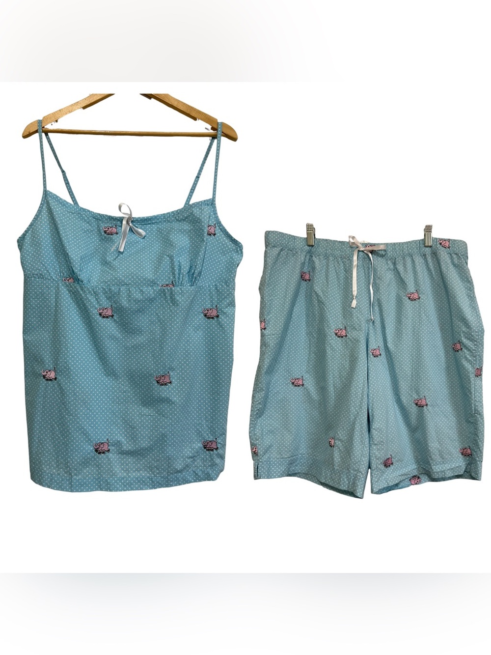 Nick & Nora Embroidered Pink Elephant Cami & Short Pajama Set Blue Women's XXL